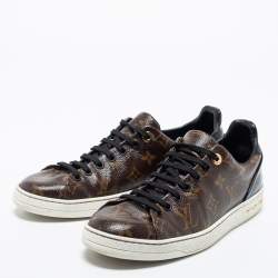 Louis Vuitton Brown Monogram Canvas and Black Patent Leather Frontrow Low Top Sneakers Size 39.5