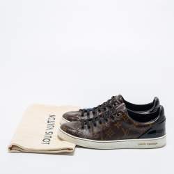 Louis Vuitton Brown Monogram Canvas and Black Patent Leather Frontrow Low Top Sneakers Size 39.5