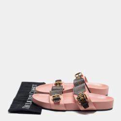 مملوكة مسبقًا Louis Vuitton Pink/Brown Leather and Monogram Canvas Bom Dia Slides Size 39  