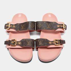مملوكة مسبقًا Louis Vuitton Pink/Brown Leather and Monogram Canvas Bom Dia Slides Size 39  