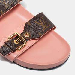مملوكة مسبقًا Louis Vuitton Pink/Brown Leather and Monogram Canvas Bom Dia Slides Size 39  