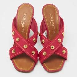 Louis Vuitton Red Canvas Crisscross Wedge Sandals Size 37