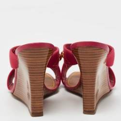 Louis Vuitton Red Canvas Crisscross Wedge Sandals Size 37