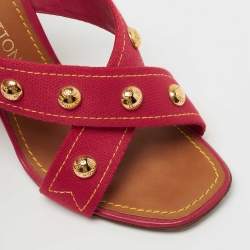 Louis Vuitton Red Canvas Crisscross Wedge Sandals Size 37