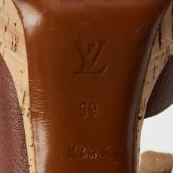 Louis Vuitton Brown Leather Cork Platform Slingback Sandals Size 39