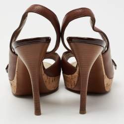 Louis Vuitton Brown Leather Cork Platform Slingback Sandals Size 39