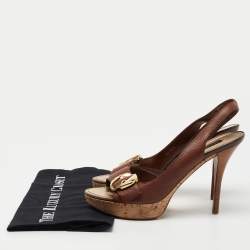 Louis Vuitton Brown Leather Cork Platform Slingback Sandals Size 39
