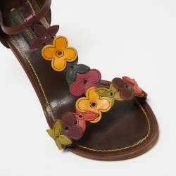 Louis Vuitton Brown  Leather  T Strap Sandals Size 36.5