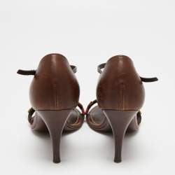 Louis Vuitton Brown  Leather  T Strap Sandals Size 36.5