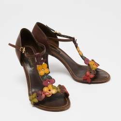Louis Vuitton Brown  Leather  T Strap Sandals Size 36.5