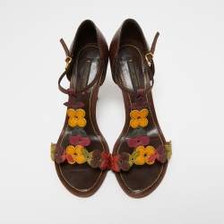 Louis Vuitton Brown  Leather  T Strap Sandals Size 36.5