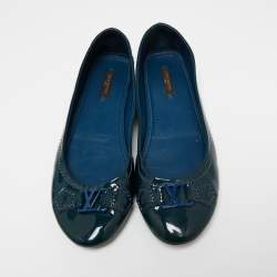 مملوكة مسبقًا Louis Vuitton Dark Teal Patent Leather Oxford Ballet Flats Size 38.5