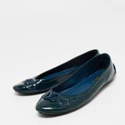مملوكة مسبقًا Louis Vuitton Dark Teal Patent Leather Oxford Ballet Flats Size 38.5