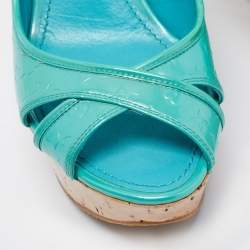 Louis Vuitton Turquoise Monogram Vernis Leather Pantheon Wedge Slingback Sandals Size 38