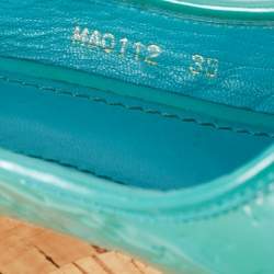 Louis Vuitton Turquoise Monogram Vernis Leather Pantheon Wedge Slingback Sandals Size 38