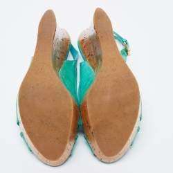 Louis Vuitton Turquoise Monogram Vernis Leather Pantheon Wedge Slingback Sandals Size 38