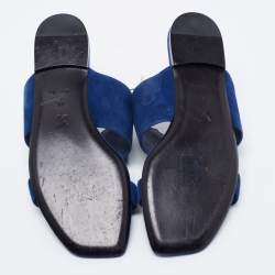 Pre Owned Louis Vuitton Blue Suede V logo Slide Sandals Size 40