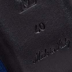 Pre Owned Louis Vuitton Blue Suede V logo Slide Sandals Size 40