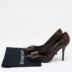 Pre Owned Louis Vuitton Brown Monogram Canvas Louise Bow Pointed Toe Pumps Size 38.5