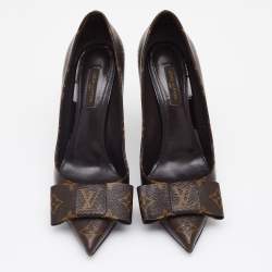 Pre Owned Louis Vuitton Brown Monogram Canvas Louise Bow Pointed Toe Pumps Size 38.5