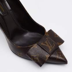 Pre Owned Louis Vuitton Brown Monogram Canvas Louise Bow Pointed Toe Pumps Size 38.5