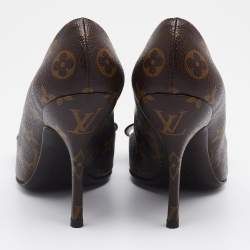 Pre Owned Louis Vuitton Brown Monogram Canvas Louise Bow Pointed Toe Pumps Size 38.5