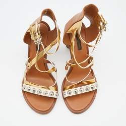 Pre Owned Louis Vuitton Multicolor Leather Studded Strappy Sandals Size 38.5