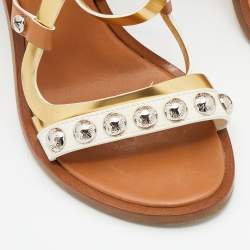 Pre Owned Louis Vuitton Multicolor Leather Studded Strappy Sandals Size 38.5