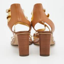 Pre Owned Louis Vuitton Multicolor Leather Studded Strappy Sandals Size 38.5