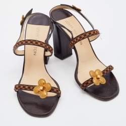 مملوكة مسبقًا Louis Vuitton Brown Damier Calf Hair And Leather Floral Embellished Slingback Sandals Size 39