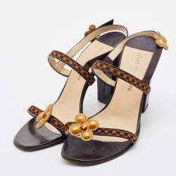 مملوكة مسبقًا Louis Vuitton Brown Damier Calf Hair And Leather Floral Embellished Slingback Sandals Size 39