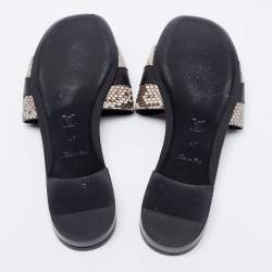 Pre Owned Louis Vuitton Black/Grey Python And Leather Flat Slide Sandals Size 40
