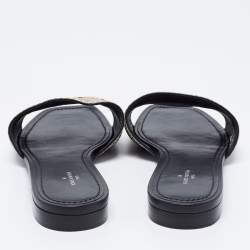 Pre Owned Louis Vuitton Black/Grey Python And Leather Flat Slide Sandals Size 40