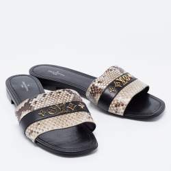 Pre Owned Louis Vuitton Black/Grey Python And Leather Flat Slide Sandals Size 40