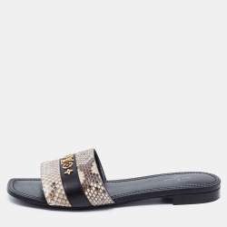 Pre Owned Louis Vuitton Black/Grey Python And Leather Flat Slide Sandals Size 40