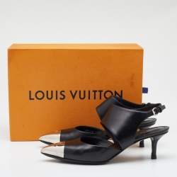 Pre Owned Louis Vuitton Black Leather Metal Cap Toe Slingback Pumps Size 36