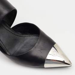 Pre Owned Louis Vuitton Black Leather Metal Cap Toe Slingback Pumps Size 36