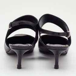 Pre Owned Louis Vuitton Black Leather Metal Cap Toe Slingback Pumps Size 36