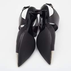 Pre Owned Louis Vuitton Black Leather Metal Cap Toe Slingback Pumps Size 36