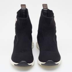 Pre Owned Louis Vuitton Black Knit Fabric High Top Sneakers Size 35.5