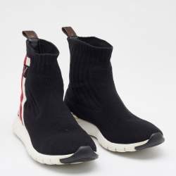 Pre Owned Louis Vuitton Black Knit Fabric High Top Sneakers Size 35.5