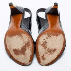 Pre Owned Louis Vuitton Black Monogram Vernis Leather Criss Cross Slingback Sandals Size 38