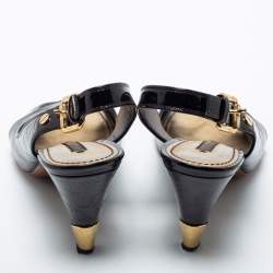 Pre Owned Louis Vuitton Black Monogram Vernis Leather Criss Cross Slingback Sandals Size 38