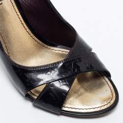 Pre Owned Louis Vuitton Black Monogram Vernis Leather Criss Cross Slingback Sandals Size 38
