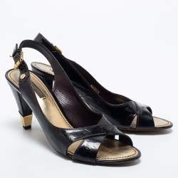 Pre Owned Louis Vuitton Black Monogram Vernis Leather Criss Cross Slingback Sandals Size 38