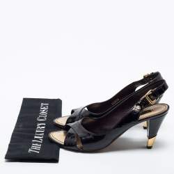 Pre Owned Louis Vuitton Black Monogram Vernis Leather Criss Cross Slingback Sandals Size 38