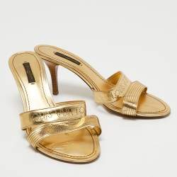 Louis Vuitton Gold  Leather Slide Sandals Size 38 