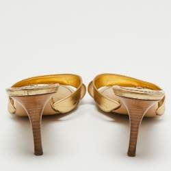 Louis Vuitton Gold  Leather Slide Sandals Size 38 