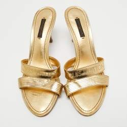 Louis Vuitton Gold  Leather Slide Sandals Size 38 