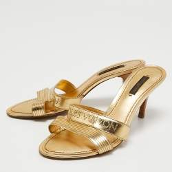 Louis Vuitton Gold  Leather Slide Sandals Size 38 